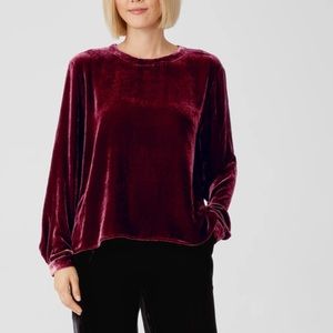 Eileen Fisher Velvet Round Neck Top in dark cranberry red women’s large